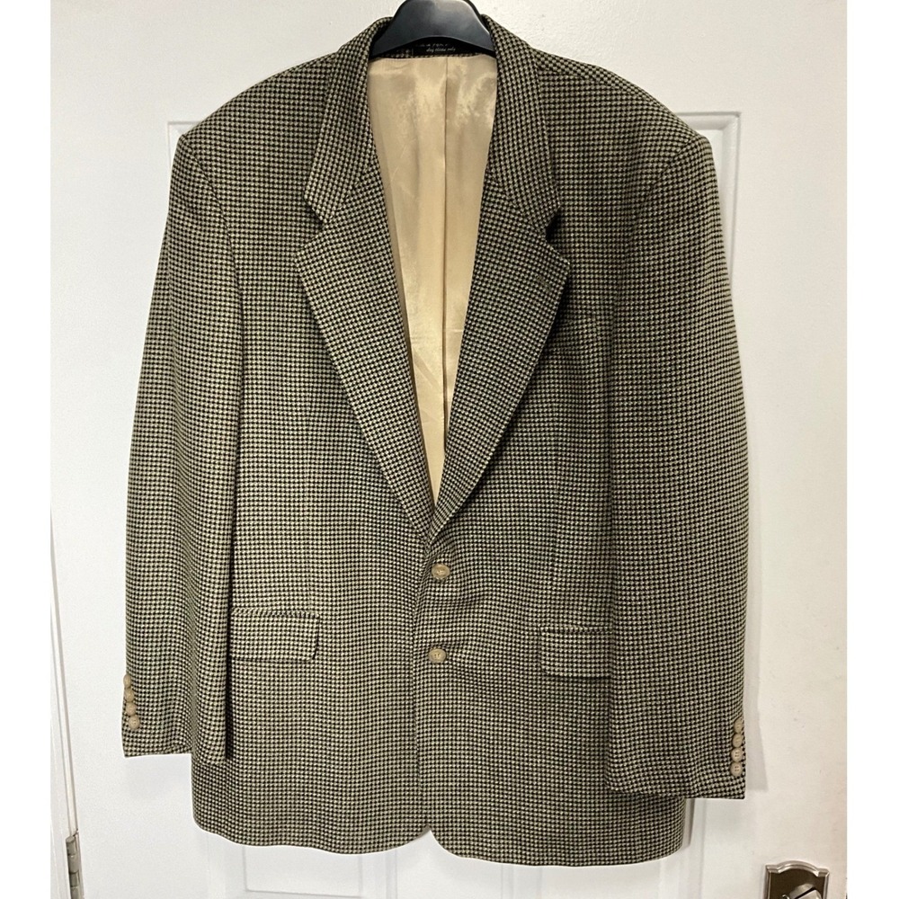 Gianfranco Ruffini Mens Silk Blend Houndstooth Blazer Sport Coat Tan Black 46R